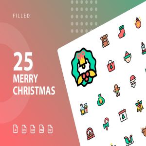 25枚圣诞快乐主题填充图标素材 Merry Christmas Filled