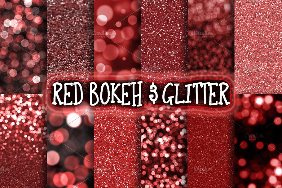 红宝石色调散景闪光背景 Red Bokeh & Glitter Backgrounds