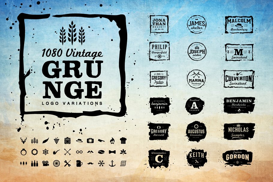 复古怀旧磨损风徽章Logo模板 Vintage and Grunge Logo Creator
