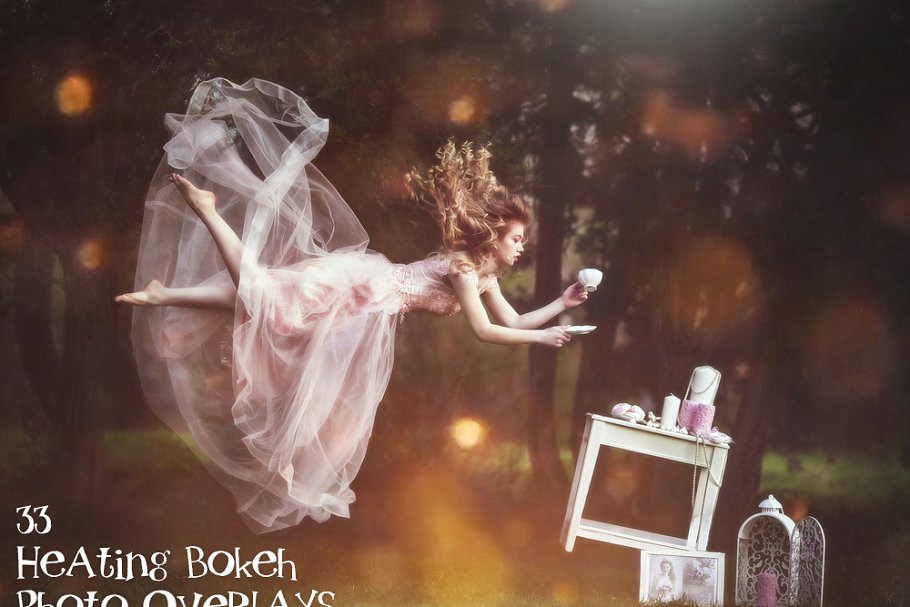 加热火光粒子散景照片叠层背景素材下载