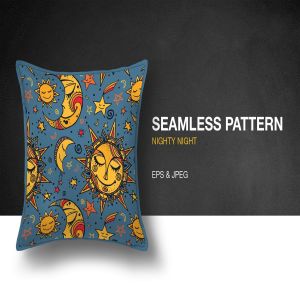 可爱星空童话图案无缝素材 Nighty Night Seamless Pattern