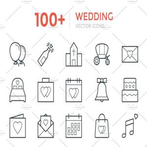 100多个婚礼/婚庆线型矢量图标  100+ Wedding Vector Icons