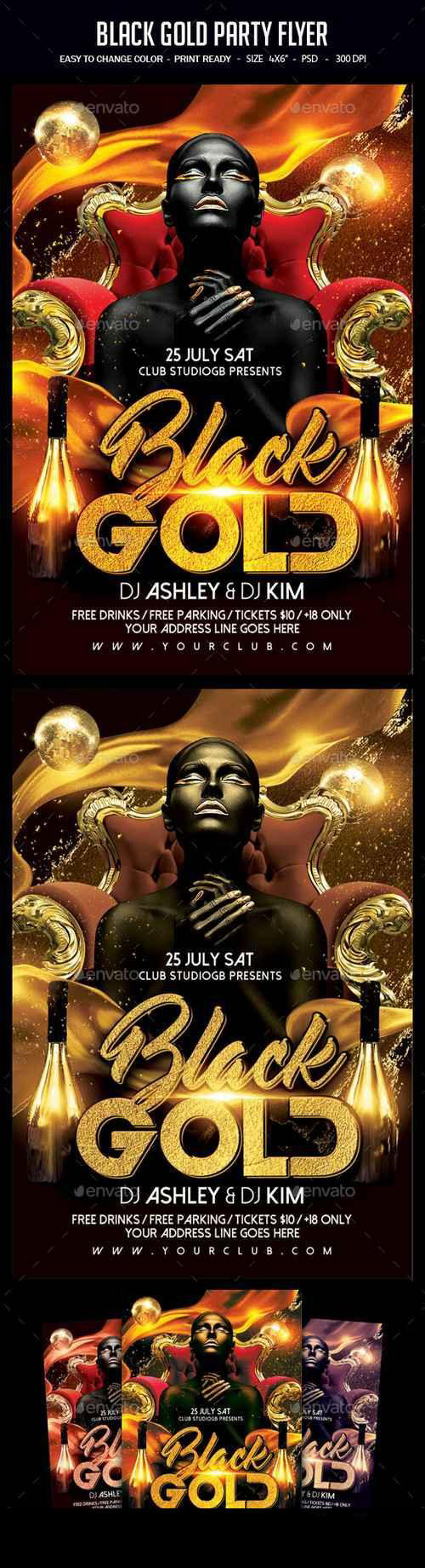 高端奢华的黑金色派对海报模板 black and gold party flyer [psd]