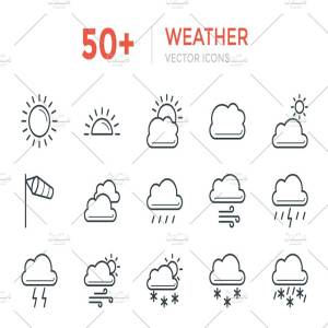 50+天气预报符号线条ico图标 50+ Weather Vector Icons