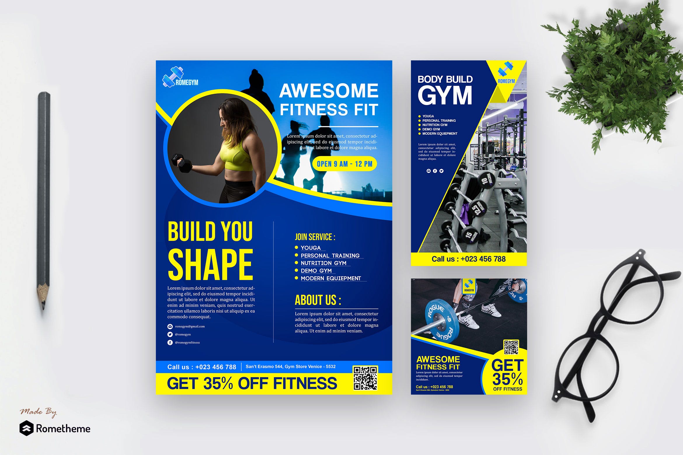 健身俱乐部宣传广告设计素材包 Fitness – Modern Template Pack
