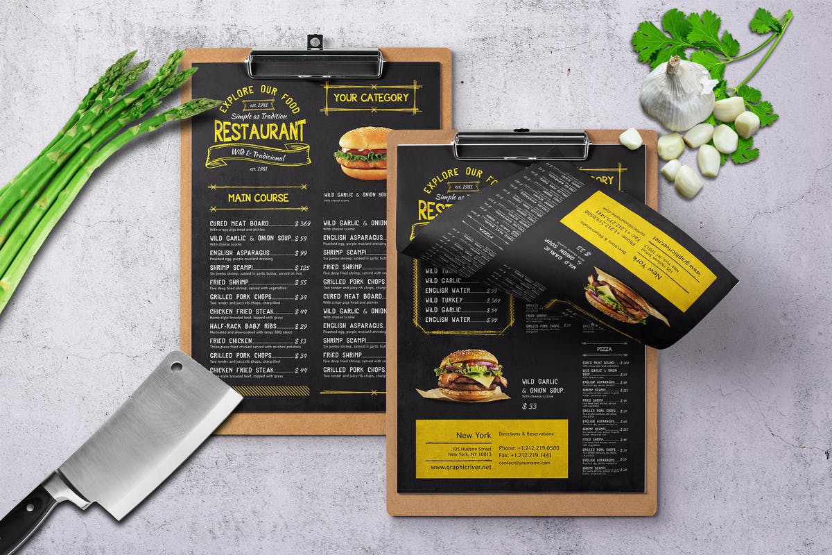 复古质朴单页菜单排版设计 Vintage A4 & US Letter Single Page Menu Design