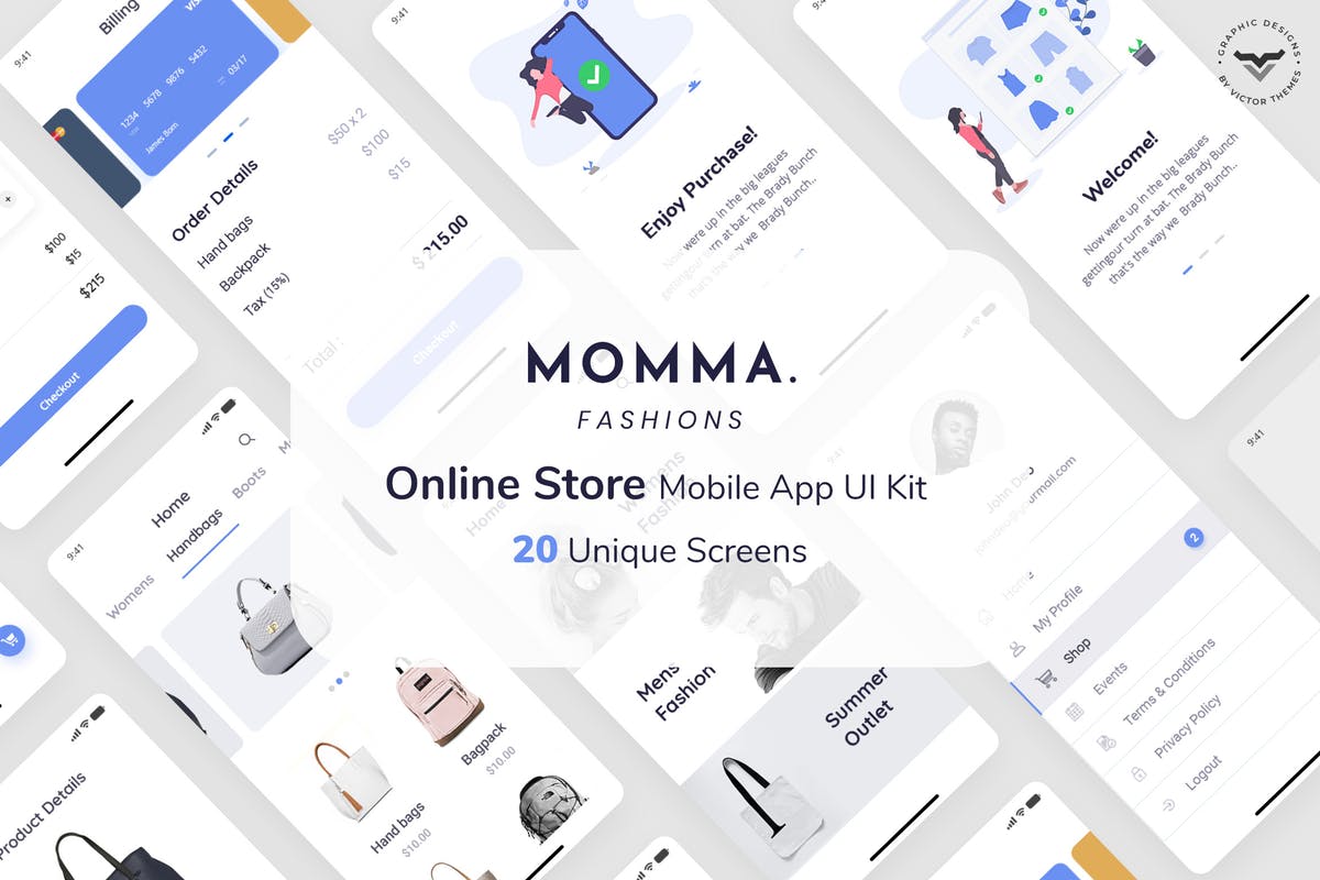 在线购物电商类APP应用UI模板 Momma Online Store Mobile App UI Kit