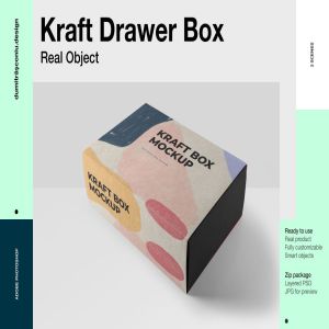 矩形抽屉式牛皮纸盒纸箱外观设计样机模板 Rectangular Drawer Kraft Box