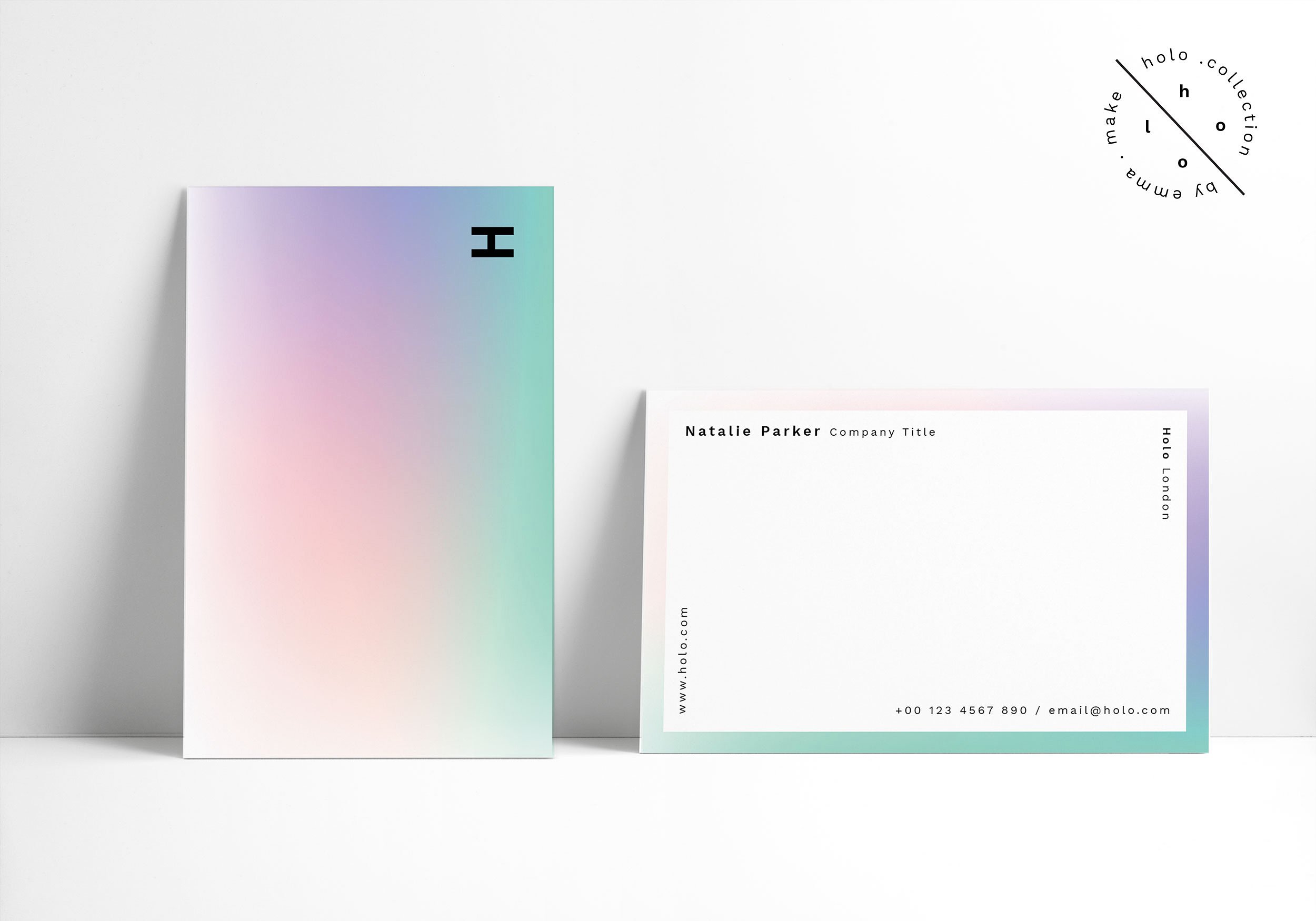 优雅时尚的高端全息渐变色彩名片设计模板