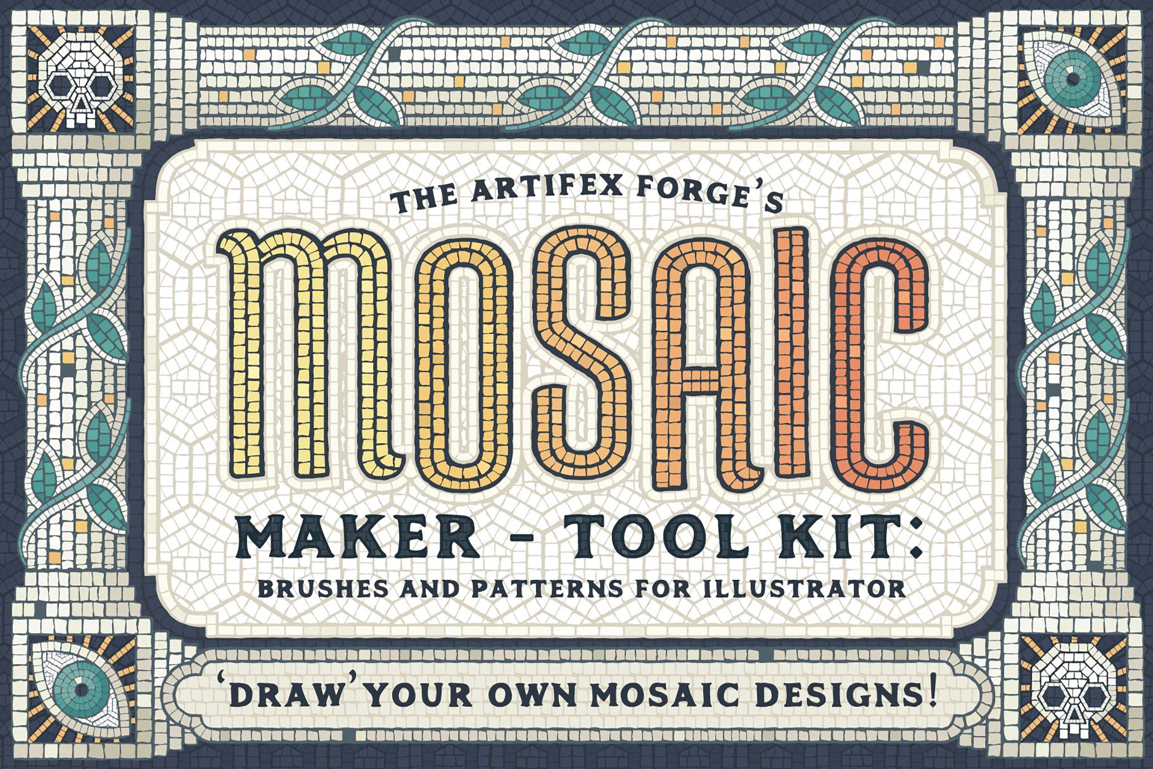 古罗马马赛克瓷砖图案AI笔刷 Mosaic Maker – Brushes & Patterns