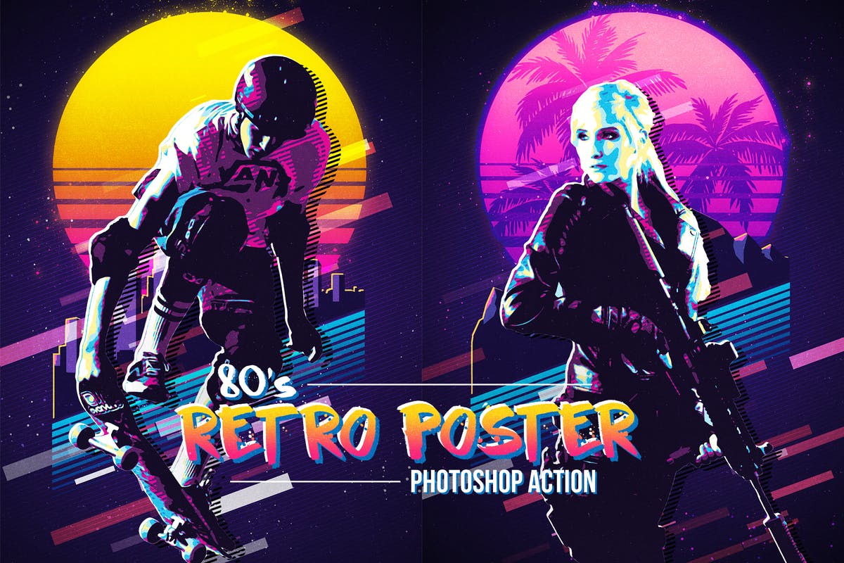 复古80‘s年代海报设计风格PS动作 80’s Retro Poster Photoshop Action