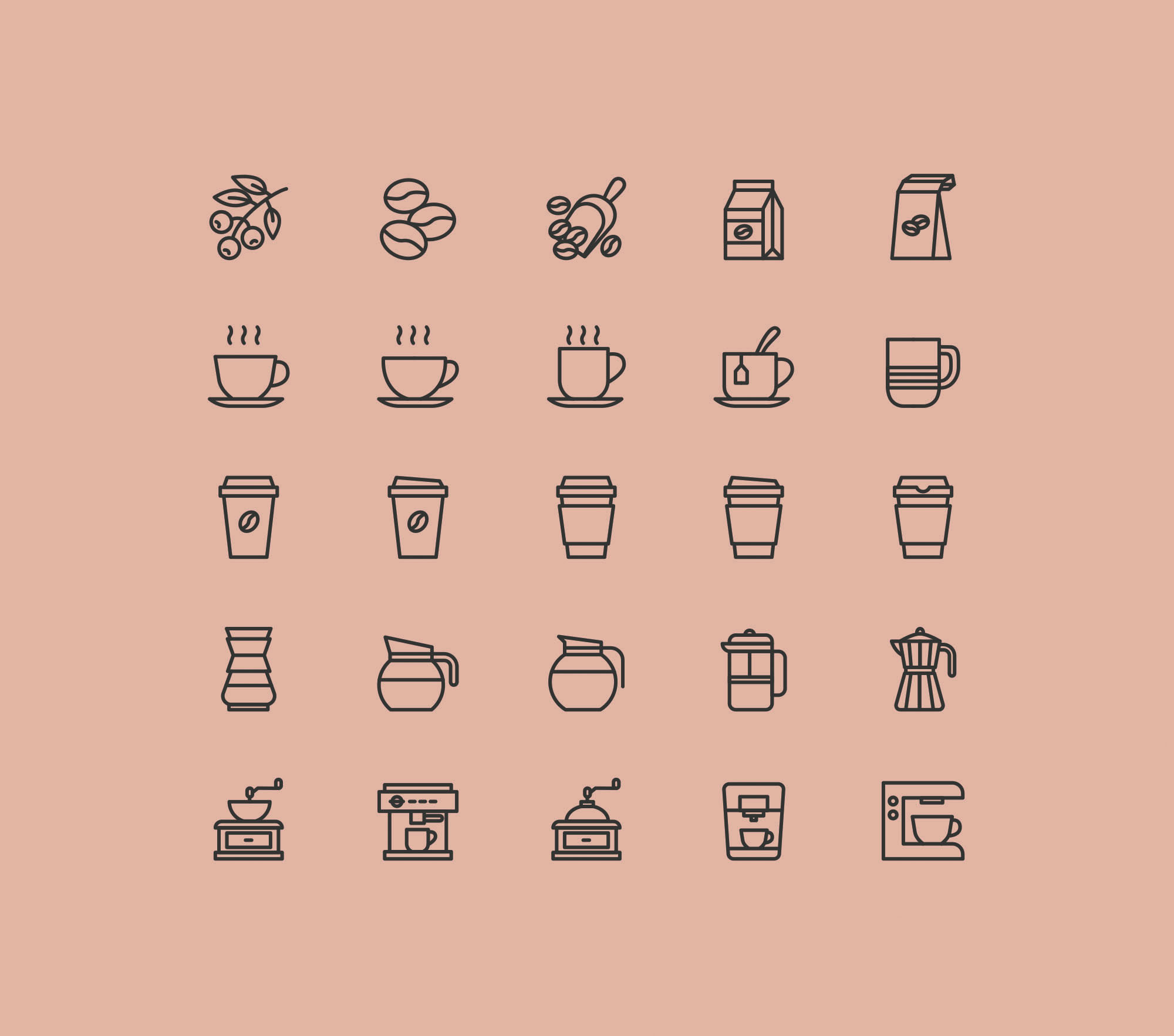 25枚咖啡主题矢量图标素材 25 Coffee Theme Icons – Vector .Ai