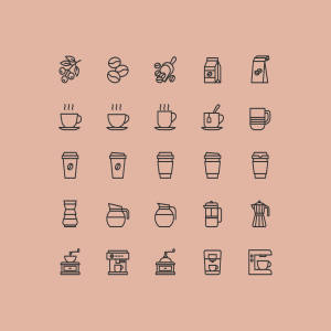 25枚咖啡主题矢量图标素材 25 Coffee Theme Icons – Vector .Ai