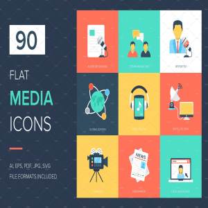 90个平面媒体广告图标 90 Media Flat Icons