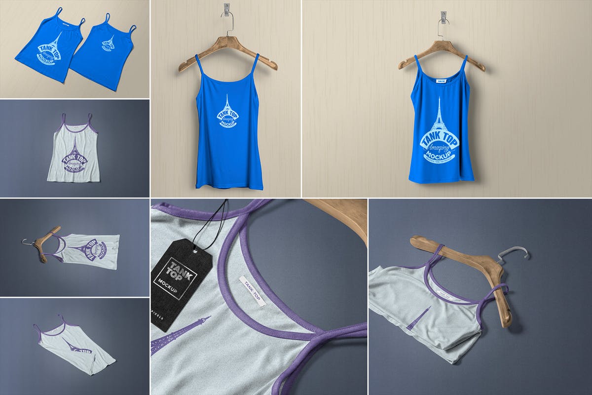 时尚女装印花背心服装样机 Women’s Tank Top Mockups