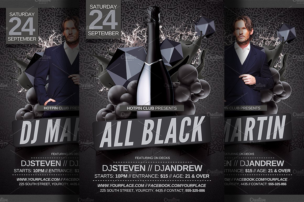 全黑装扮派对传单模板 All Black Party Flyer Template