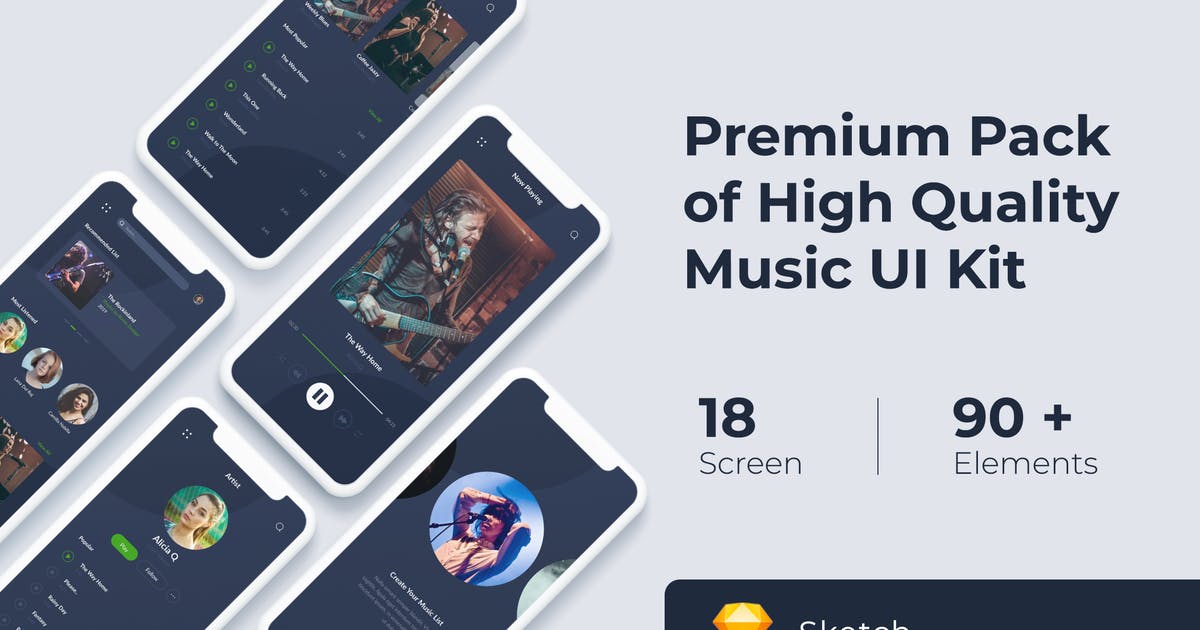 音乐播放应用APP界面设计UI套件Sketch模板
