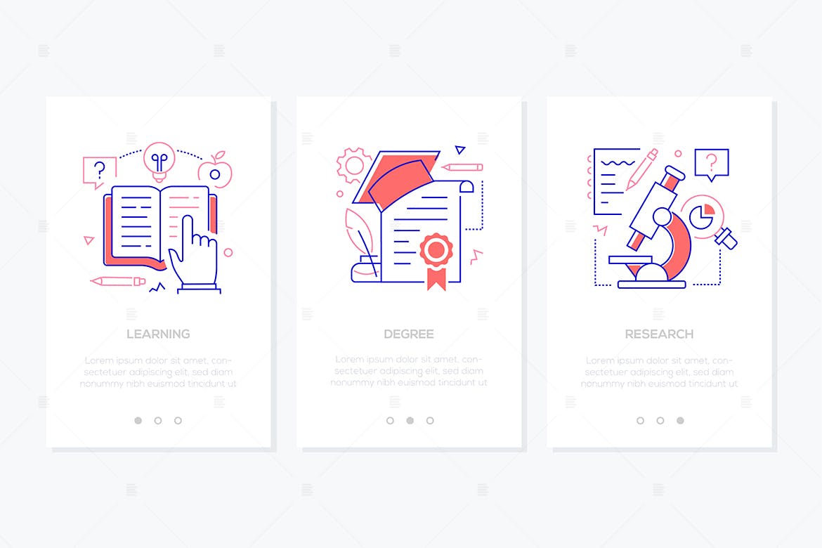 在线教育主题线条设计风格APP启动页插画 Online education – set of line banners