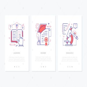 在线教育主题线条设计风格APP启动页插画 Online education – set of line banners