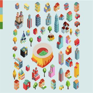 多彩等距城市场景矢量插画v3 Colorful vector isometric city