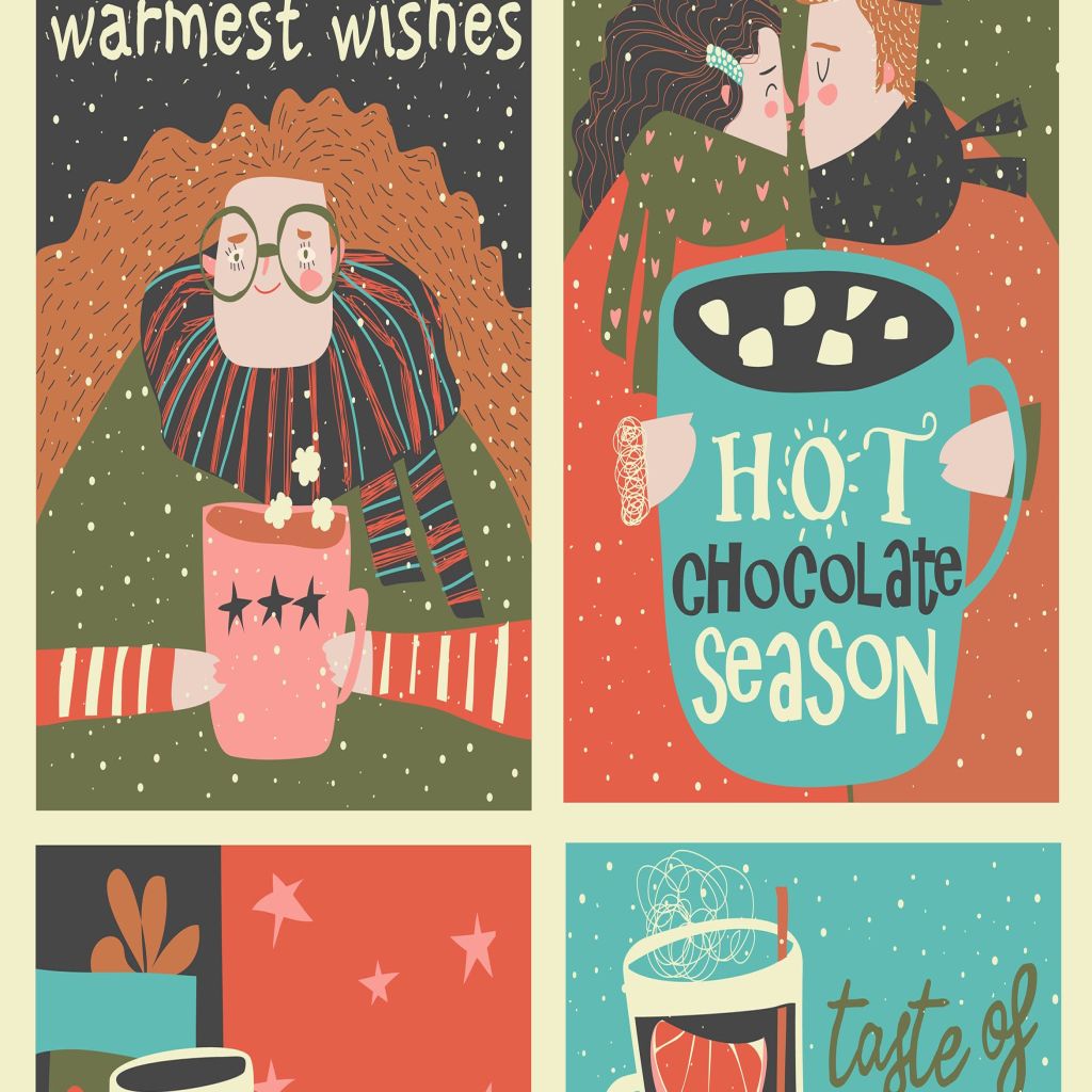冬季卡通圣诞节贺卡矢量设计模板集 Vector set of cartoon christmas cards with winter插图