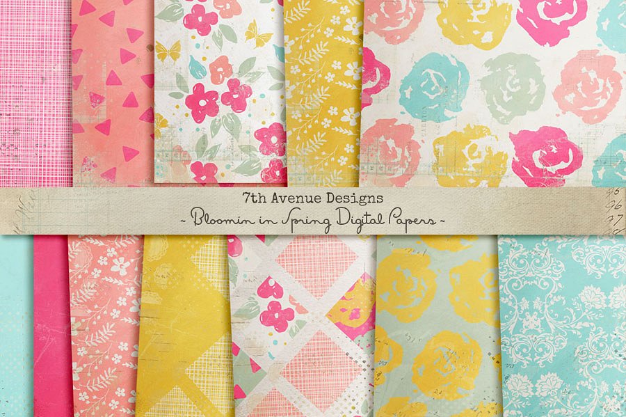 优雅浅色系水彩花卉纸张纹理 Bloomin in Spring