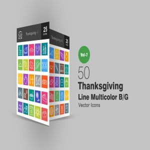 50枚感恩节系列多色B/G图标设计素材 50 Thanksgiving Line Multicolor B/G Icons
