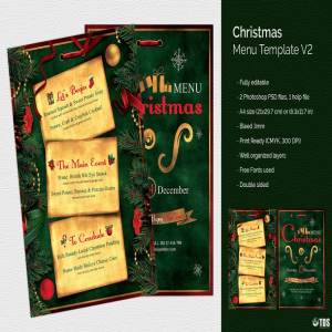 圣诞节主题菜单PSD模板v2 Christmas Menu PSD V2