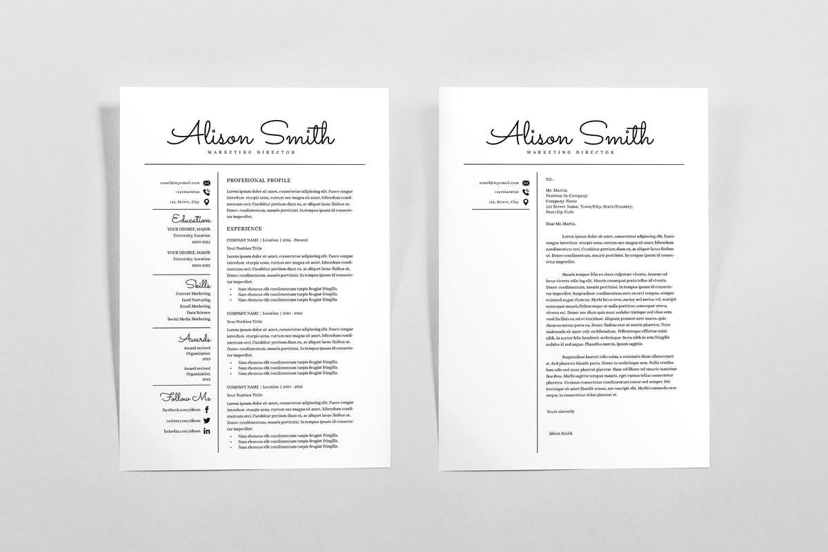 现代简约风个人电子简历&介绍推荐信模板 Resume & Letterhead