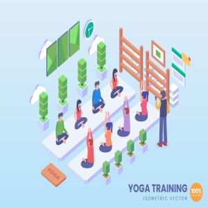 瑜伽培训场景等距矢量概念插画 Isometric Yoga Training Vector Concept