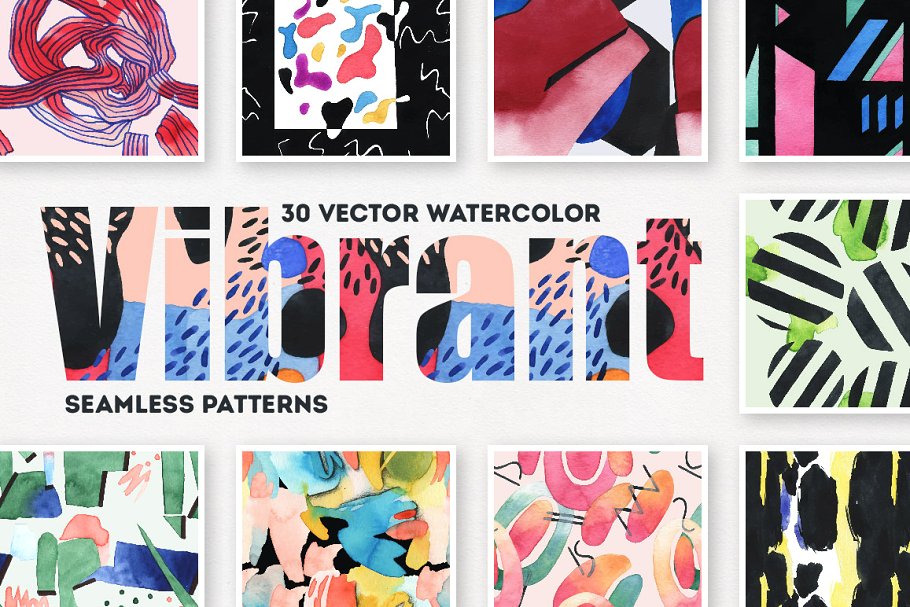 充满活力的森林水彩图案 Vibrant Woods Watercolor Patterns