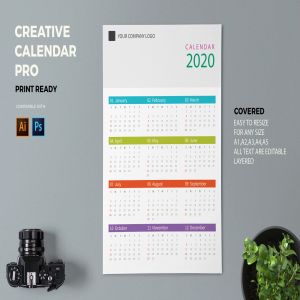 彩色表格版式2020日历表年历设计模板 Creative Calendar Pro 2020插图1