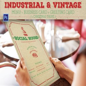 复古设计风格西餐厅菜单设计PSD模板 Industrial Vintage Menu