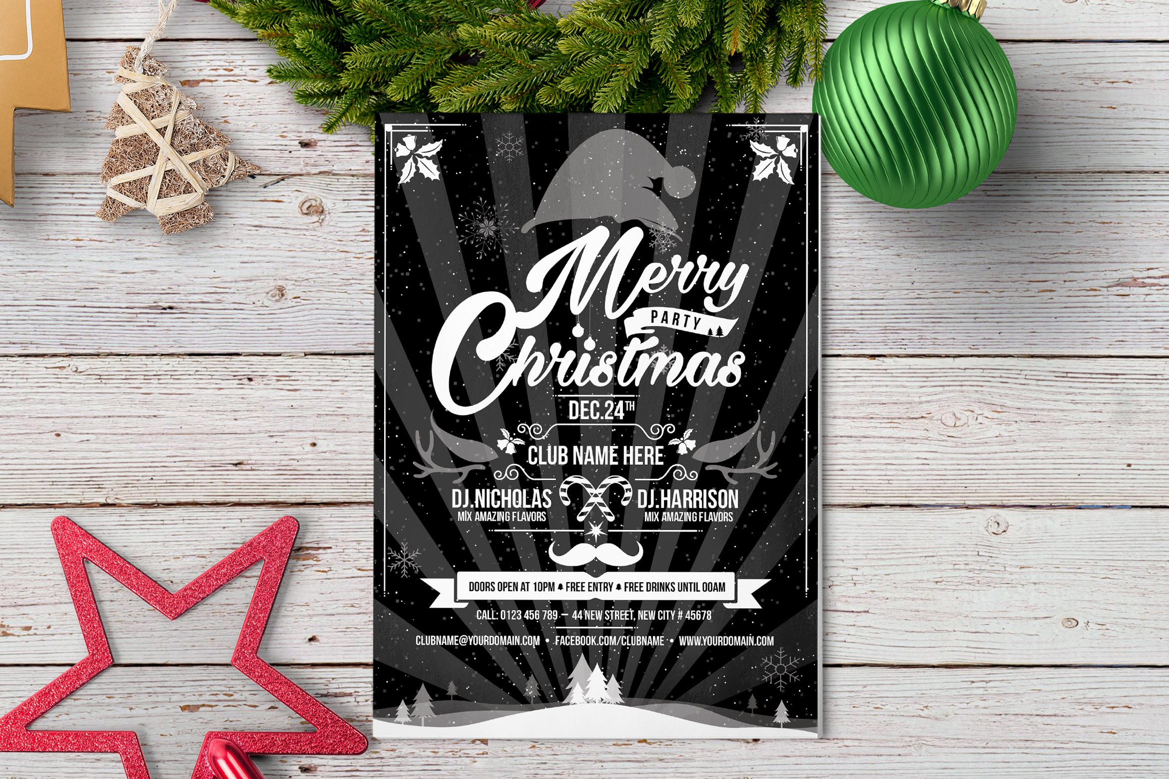 夜店圣诞节主题派对活动海报传单设计模板 Christmas Party – Flyer Template