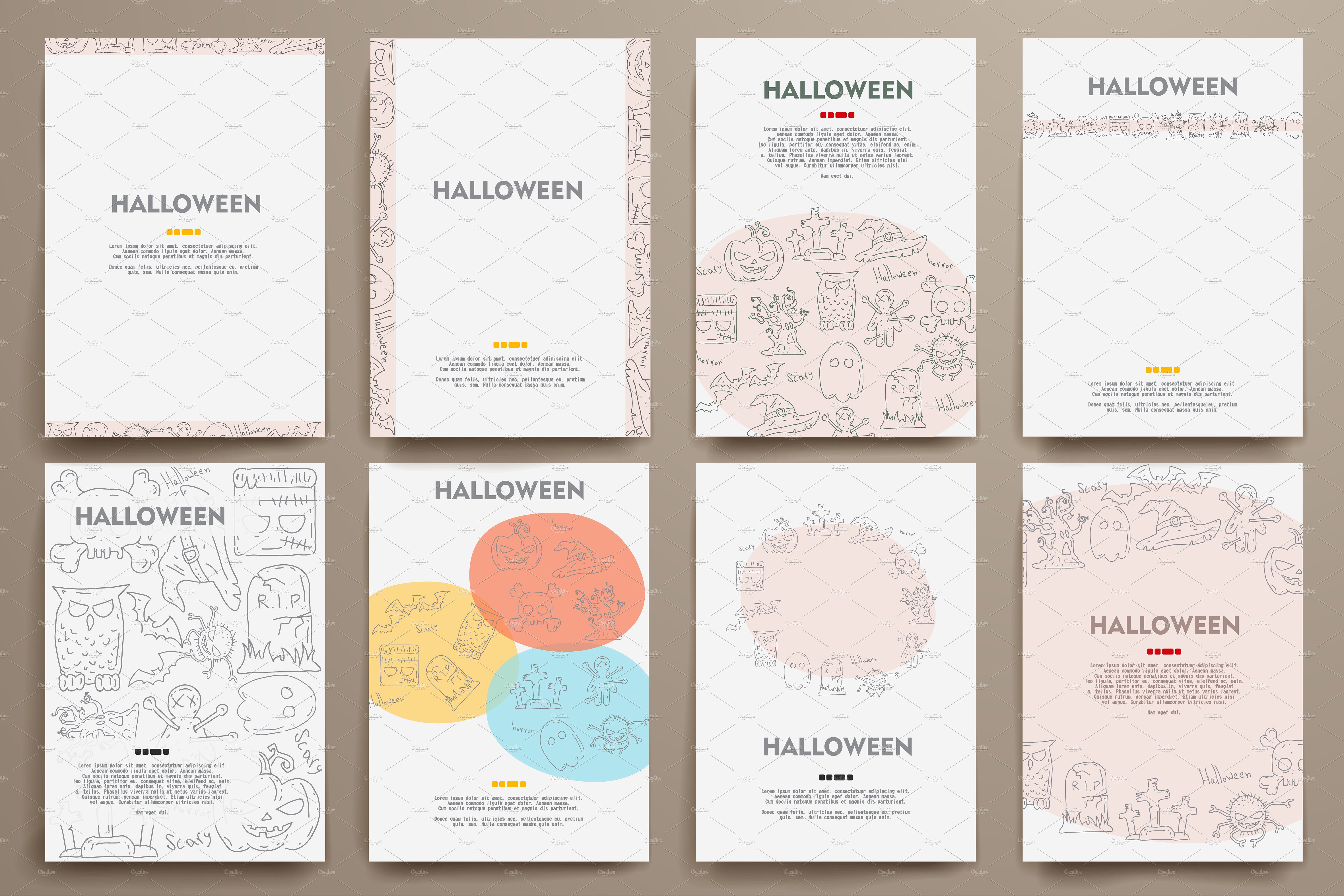 涂鸦万圣节主题画册模板 Doodle Halloween brochures.