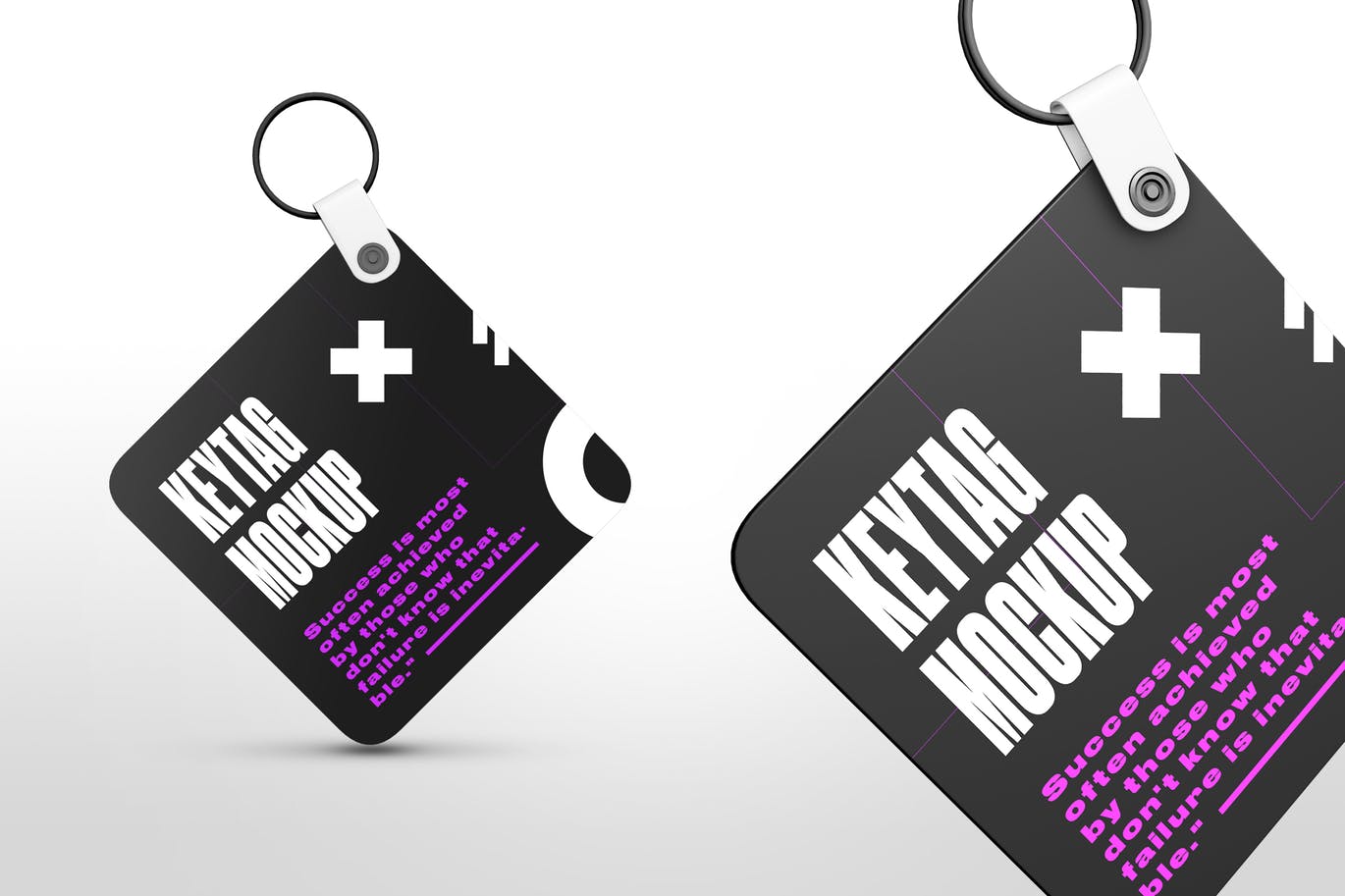 圆角正方形钥匙标签设计效果图样机 Square Key Tag Mockups