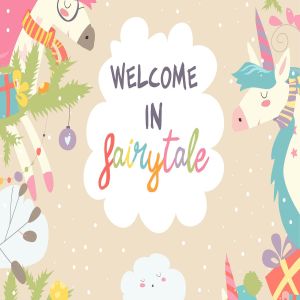 可爱的独角兽和圣诞冬季装饰矢量插画 Cute winter frame with magic unicorns and christma