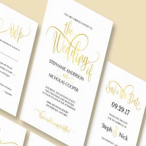 现代典雅漆字婚礼请柬模板套装 Gold elegant wedding invitation