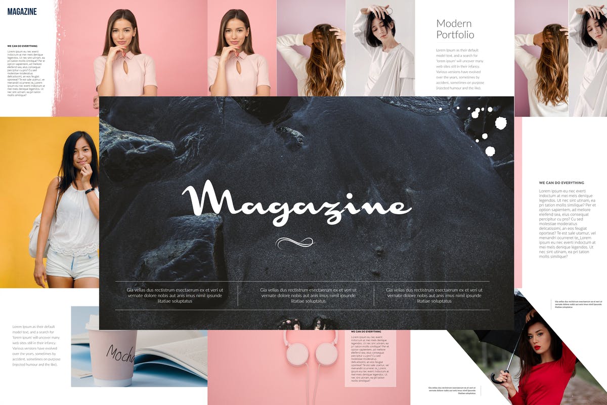 适合时尚/摄影行业的PPT幻灯片模板素材 Magazine Powerpoint Template