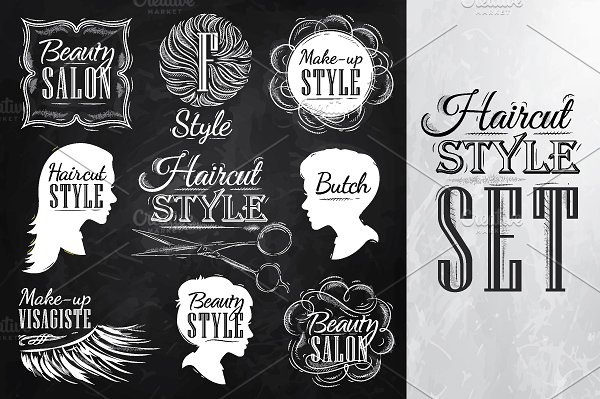 美容美发复古风格素材 Beauty salon