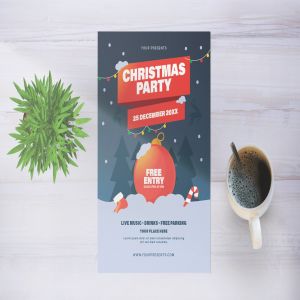 圣诞装饰球圣诞节主题派对活动海报传单模板 Christmas Party