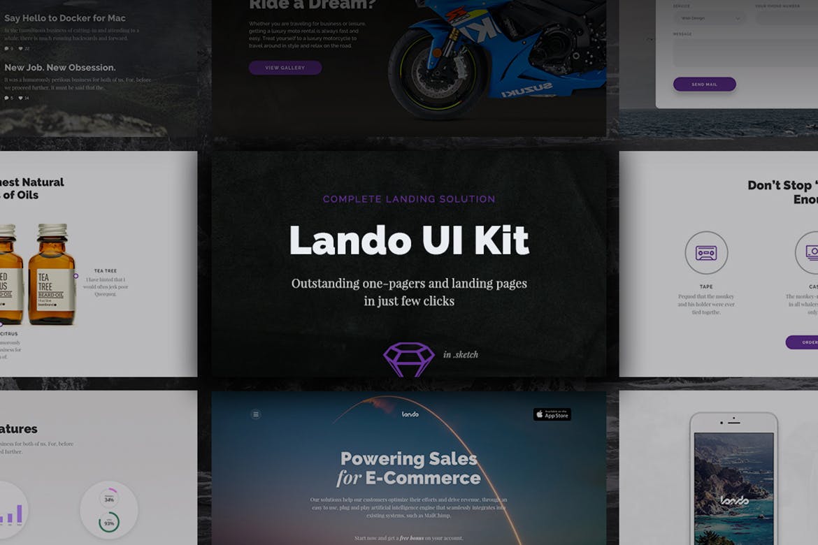 高品质网站单页设计&着陆页设计UI套件 Lando UI Kit