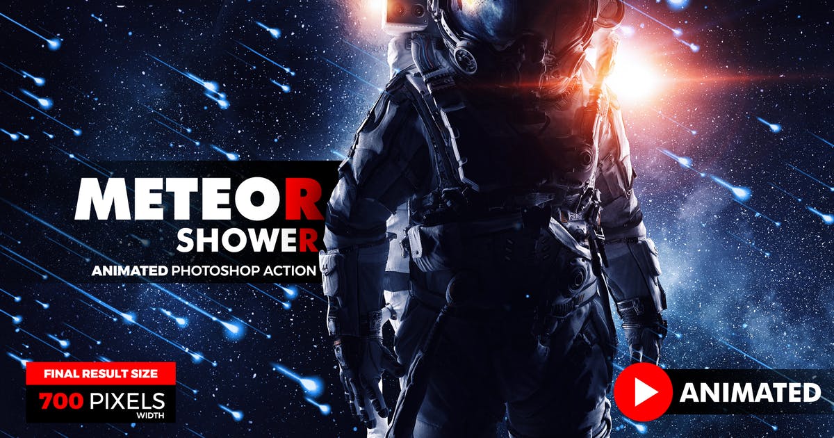 炫酷科幻星际流星雨动画特效PS动作 Animated Meteor Shower Photoshop Action