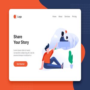 故事分享网站首页设计概念插画素材 Share your story flat concept for Landing page