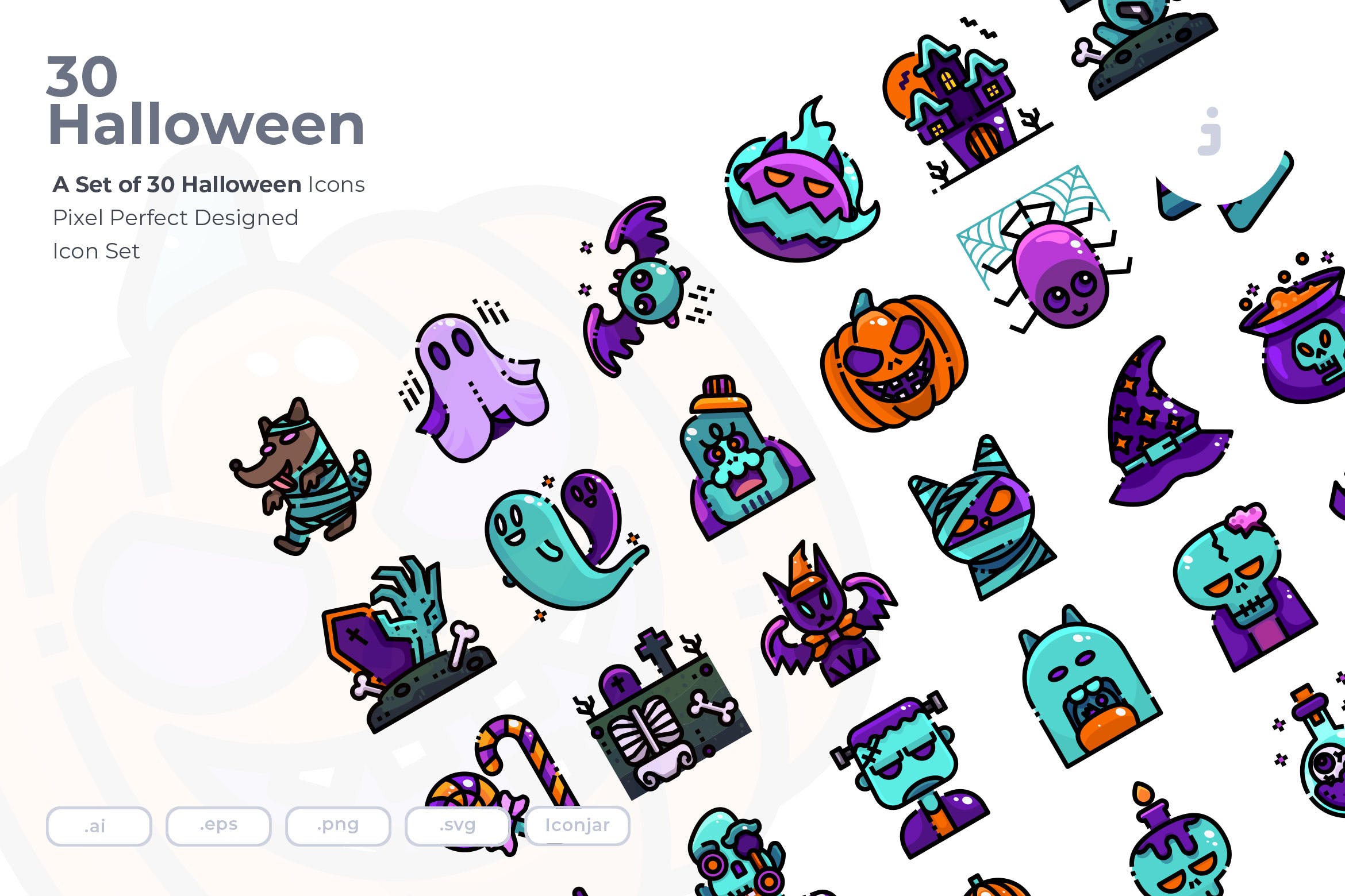 30枚万圣节节日主题彩色矢量图标 30 Halloween Icons