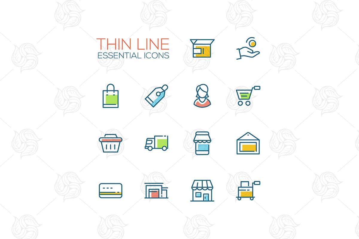电商购物&物流配送主题矢量图标合集 Shopping and Delivery Symbols – thin line icons