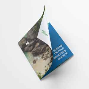 方形三折小册子传单设计样机02 Square Tri-Fold Brochure Mockup 02