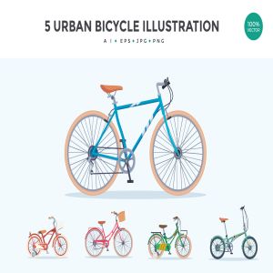 5个城市自行车矢量图形素材 5 Urban Bicycle Vector Illustration Set