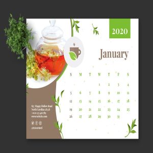 茶文化茶叶品牌定制2020年活页台历表设计模板 2020 Tea Herbal Green Calendar Pro插图2