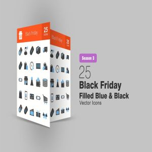 25枚黑色星期五主题蓝黑配色矢量填充图标 25 Black Friday Filled Blue & Black Icons